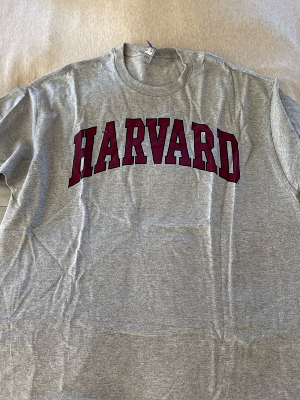 Gildan Heather Gray T-Shirt with Crimson Harvard Arch Logo